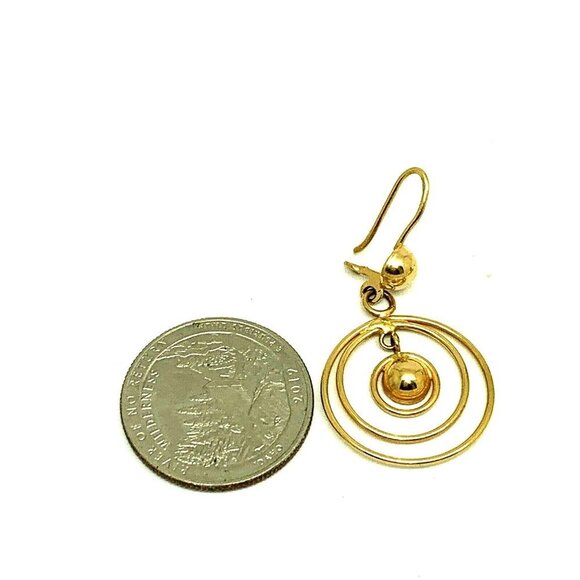Hoops Earrings 14k Yellow Gold Concentric Circles Women's Dangle 21mm Es… - Picture 10 of 13